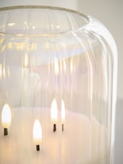 Iridescent Glass Ribbed LED 3 Wick Unscented Pillar Candle - Image 3 of 4