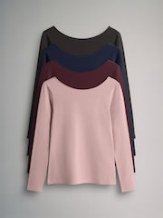 The Set Navy Blue/Chocolate Brown/Dark Red/Mid Pink 4 Pack Scoop Back Long Sleeved T-Shirts - Image 1 of 7