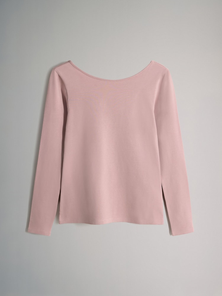 The Set Navy Blue/Chocolate Brown/Dark Red/Mid Pink 4 Pack Scoop Back Long Sleeved T-Shirts - Image 2 of 7
