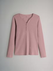 The Set Chocolate Brown/ Pink/Cream 4 Pack Ribbed Henley Long Sleeve T-Shirts - Image 3 of 7