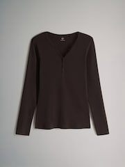 The Set Chocolate Brown/ Pink/Cream 4 Pack Ribbed Henley Long Sleeve T-Shirts - Image 5 of 7