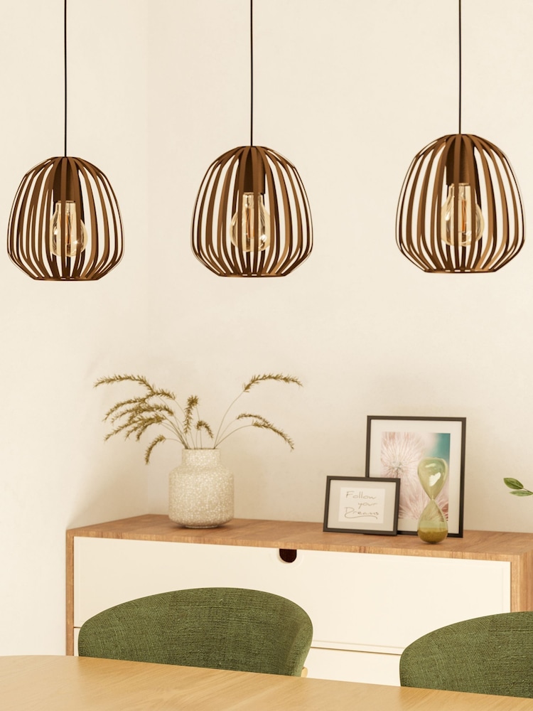 Eglo Brown Espinal Steel Caged Style Contemporary 3 Pendant - Image 1 of 4 Eglo Brown Espinal Steel Caged Style Contemporary 3 Pendant - Image 1 of 4
