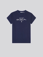 U.S. Polo Assn. Blue Womens Premium Graphic 100% Cotton Grown On Sleeve T-Shirt - Image 1 of 3