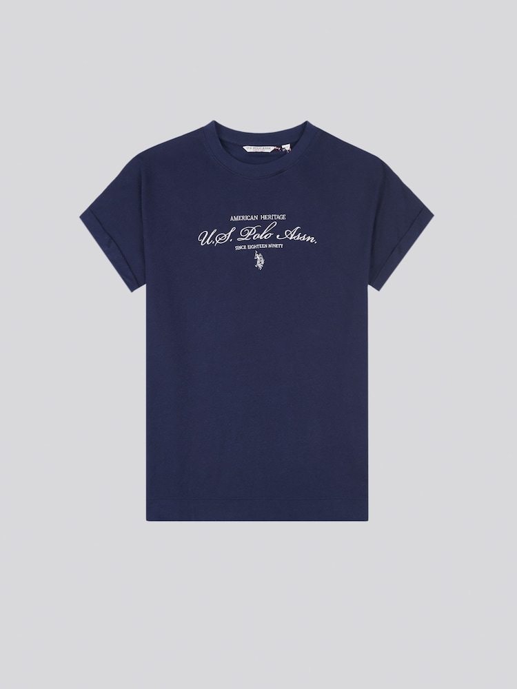 U.S. Polo Assn. Blue Womens Premium Graphic 100% Cotton Grown On Sleeve T-Shirt - Image 1 of 3