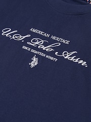 U.S. Polo Assn. Blue Womens Premium Graphic 100% Cotton Grown On Sleeve T-Shirt - Image 3 of 3