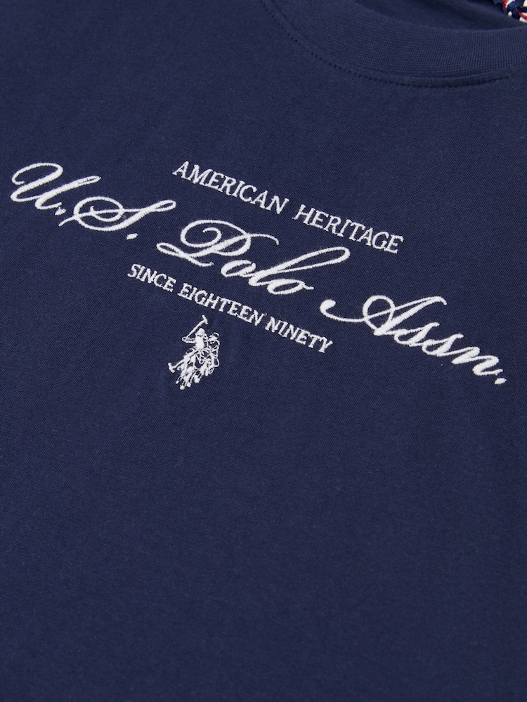 U.S. Polo Assn. Blue Womens Premium Graphic 100% Cotton Grown On Sleeve T-Shirt - Image 3 of 3