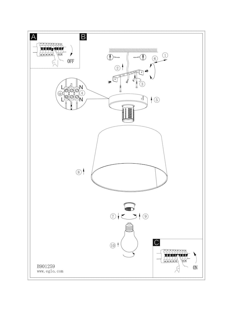 Eglo Black Febres Fabric and Steel Contemporary Ceiling Light - Image 6 of 6