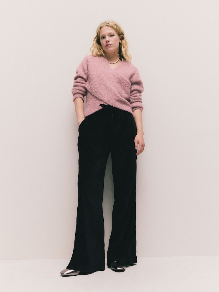 Black Chenille Wide Leg Trousers - Image 1 of 8
