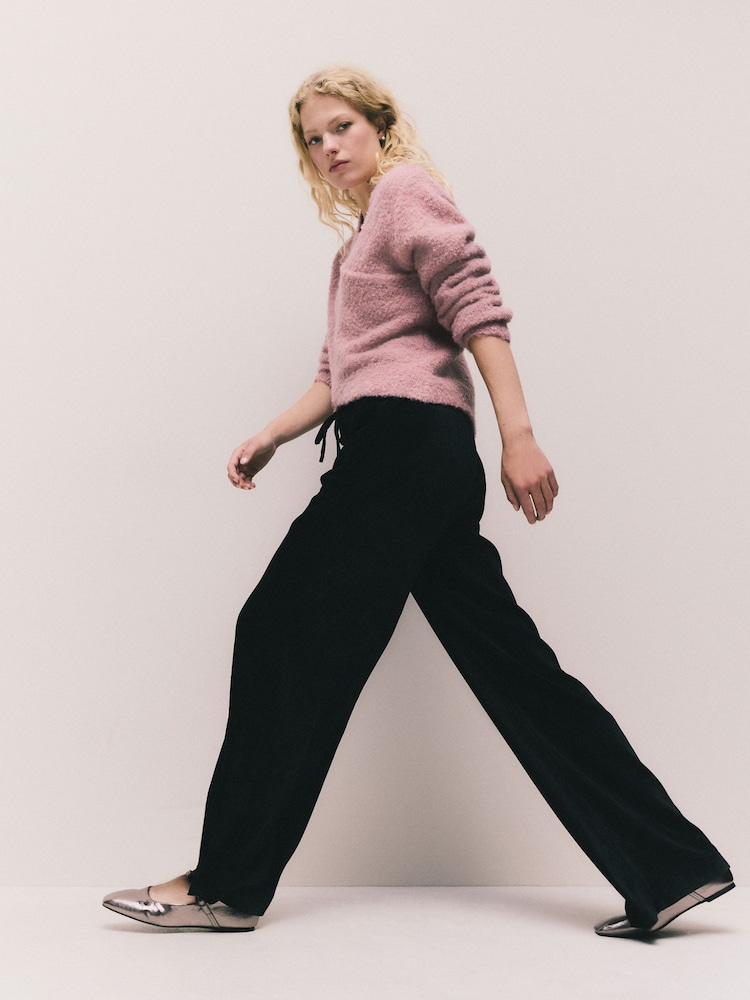 Black Chenille Wide Leg Trousers - Image 2 of 8