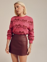 Burgundy Red Faux Leather Mini Skirt - Image 1 of 10