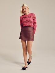 Burgundy Red Faux Leather Mini Skirt - Image 2 of 10