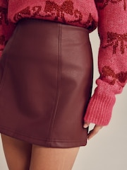 Burgundy Red Faux Leather Mini Skirt - Image 4 of 10