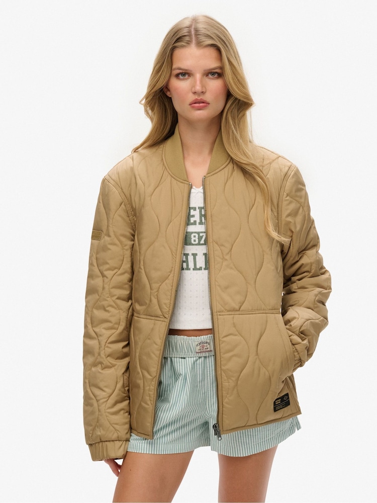 Superdry Brown Oversized Surplus Quilted Liner Jacket - Image 1 of 6