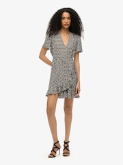 Superdry Black Short Sleeve Printed Mini Wrap Dress - Image 3 of 7