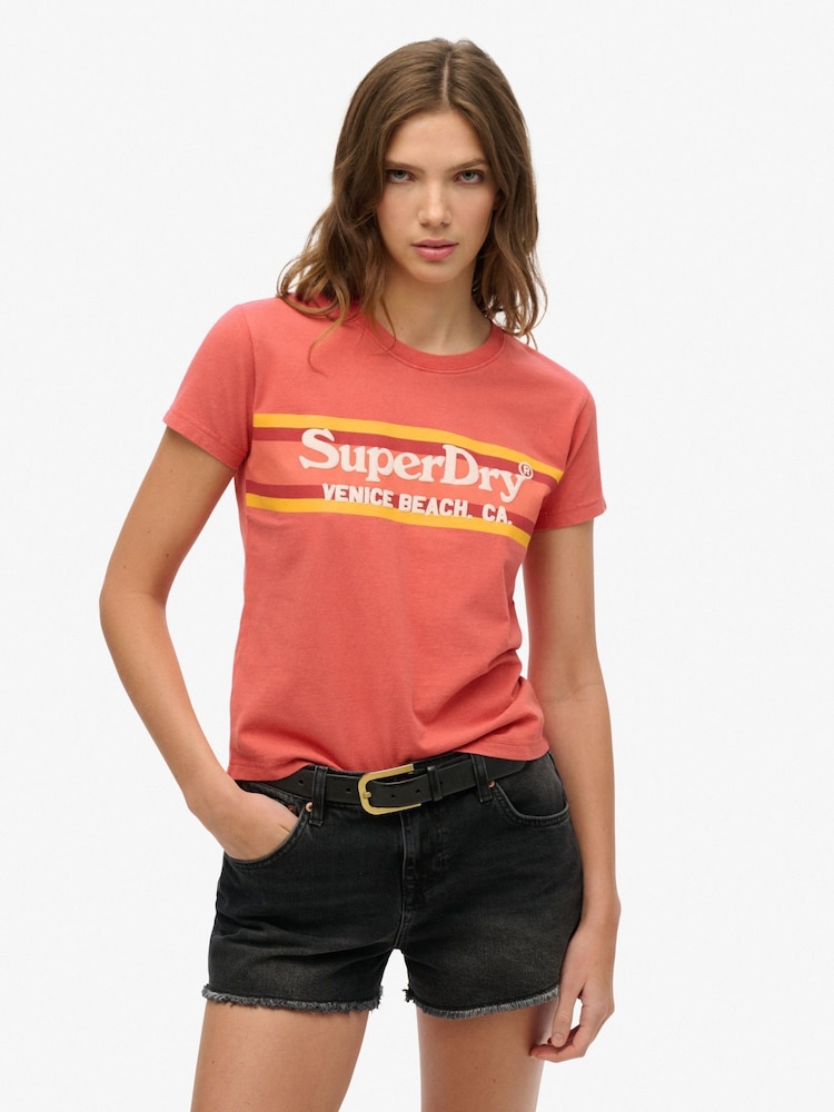 Superdry Orange Venue Outdoors Fitted 100% Cotton T-Shirt - Image 1 of 6