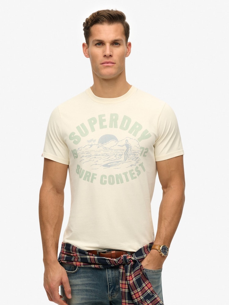Superdry Cream Lo-fi Outdoor Relaxed 100% Cotton T-Shirt - Image 1 of 4