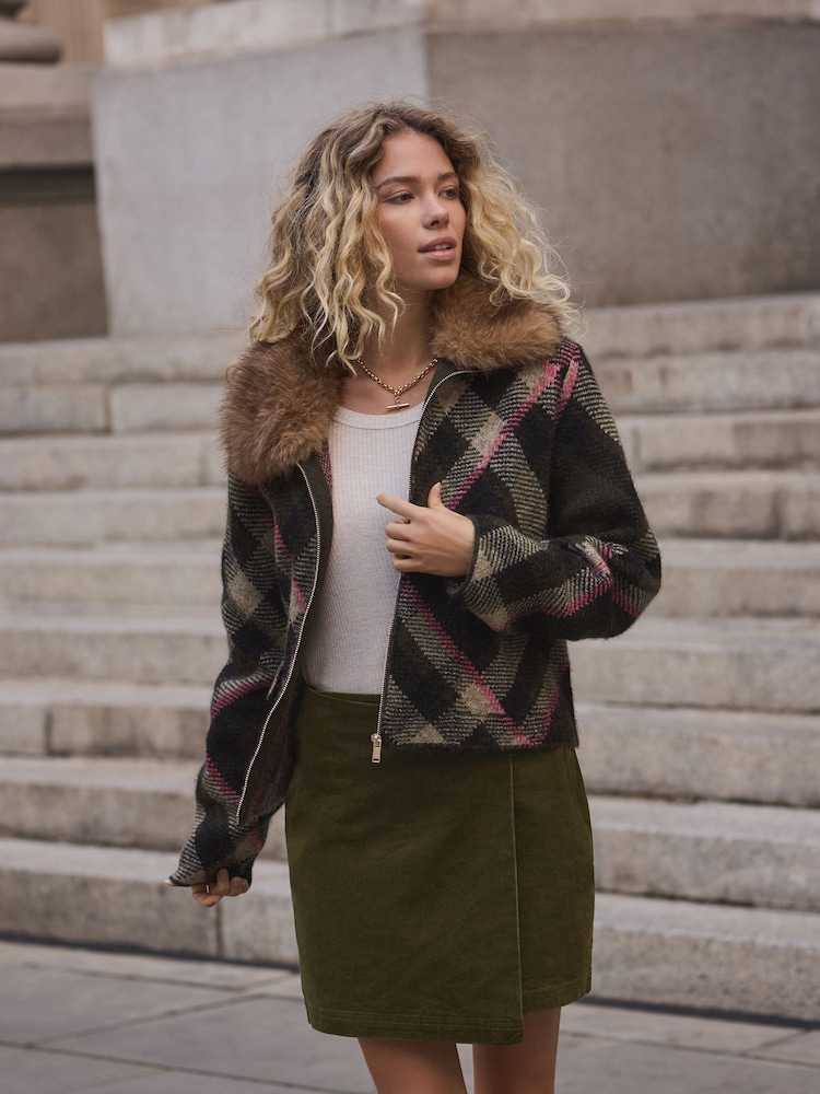 Khaki Green Corduroy Mini Wrap Skirt - Image 2 of 8