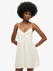 Superdry White Textured Woven Cami Mini Dress - Image 1 of 7