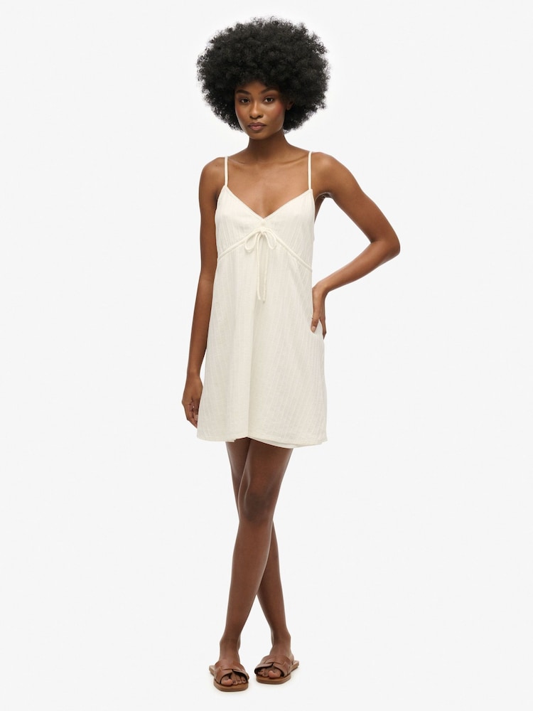 Superdry White Textured Woven Cami Mini Dress - Image 2 of 7