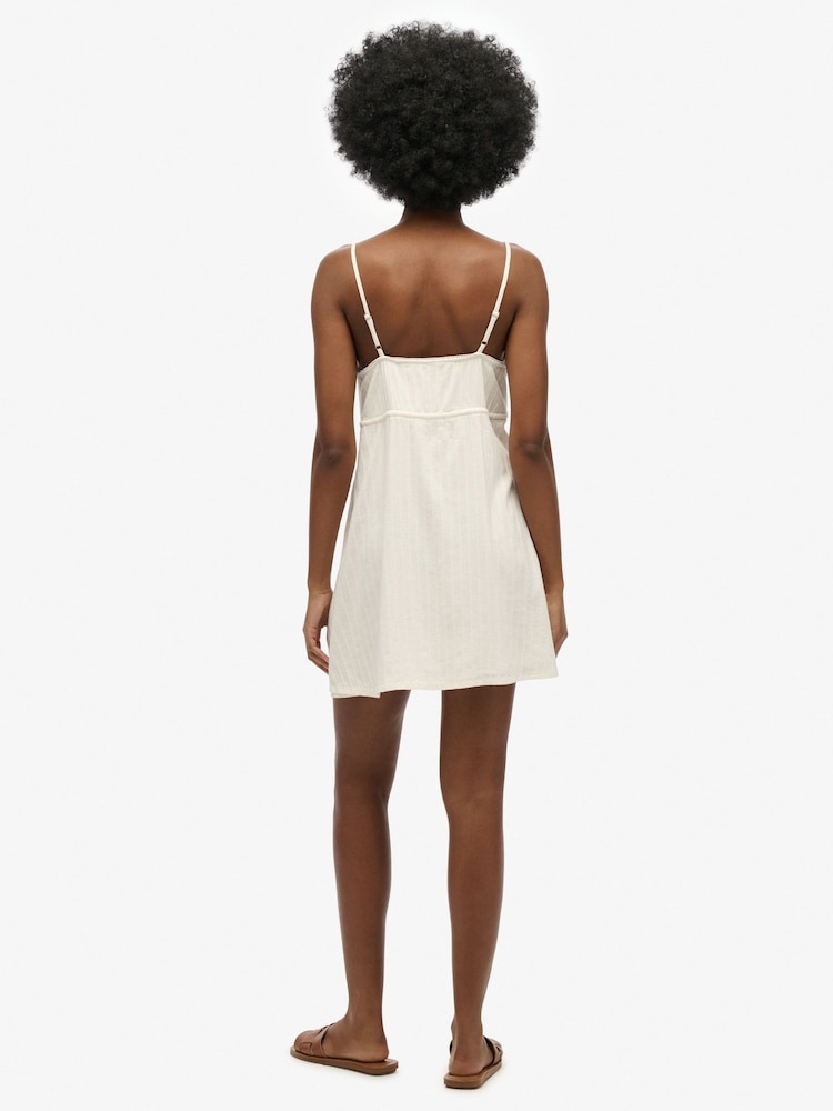 Superdry White Textured Woven Cami Mini Dress - Image 3 of 7