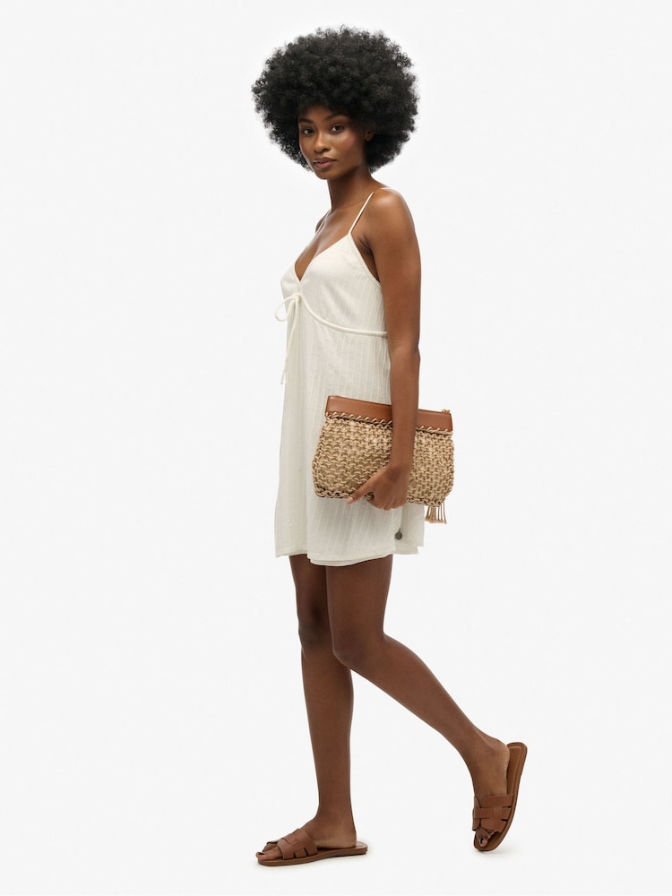 Superdry White Textured Woven Cami Mini Dress - Image 4 of 7