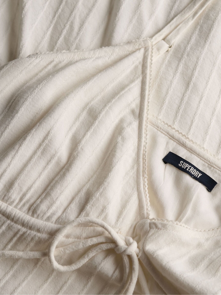 Superdry White Textured Woven Cami Mini Dress - Image 7 of 7