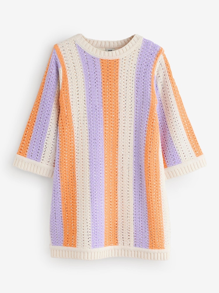 River Island Orange Girls Hotfix Stripe Crochet Dress - Image 1 of 1 River Island Orange Girls Hotfix Stripe Crochet Dress - Image 1 of 1
