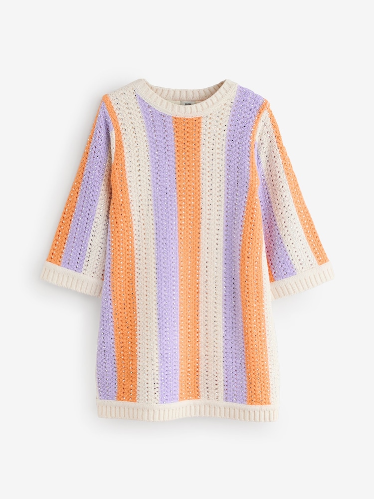 River Island Orange Hotfix Stripe Crochet Dress - Image 1 of 1