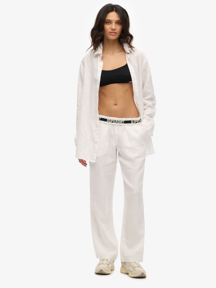 Superdry White 100% Cotton Drawstring Trousers - Image 1 of 7