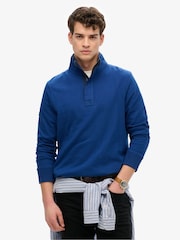 Superdry Blue 100% Cottton Classics Jersey Half Zip Jumper - Image 1 of 6