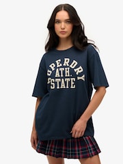 Superdry Blue Oversized Athletic Essentials 100% Cotton T-Shirt - Image 1 of 4