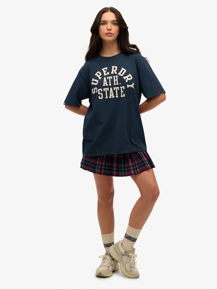 Superdry Blue Oversized Athletic Essentials 100% Cotton T-Shirt - Image 2 of 4