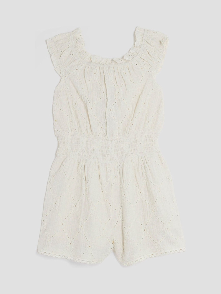 River Island Girls Shirred Textured 100% Cotton Playsuit - صورة 1 من 4