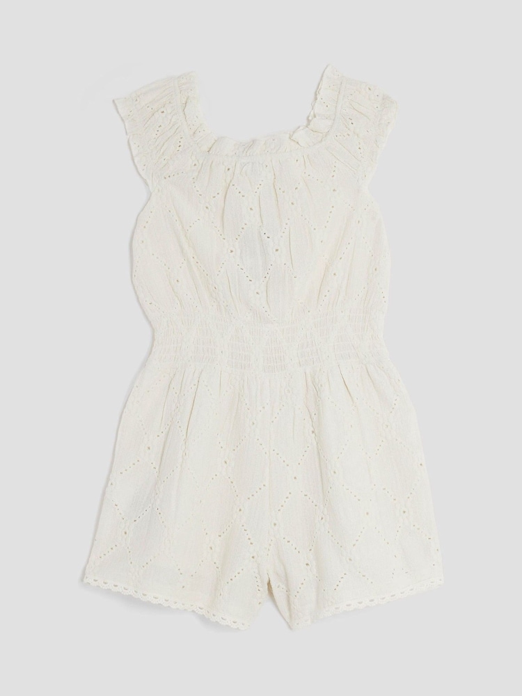 River Island Girls Shirred Textured 100% Cotton Playsuit - صورة 2 من 4