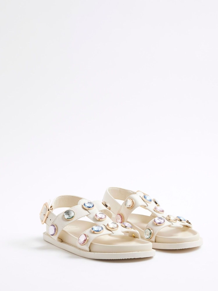 River Island Cream Girls Gem Sandals - Image 2 of 5 River Island Cream Girls Gem Sandals - Image 2 of 5