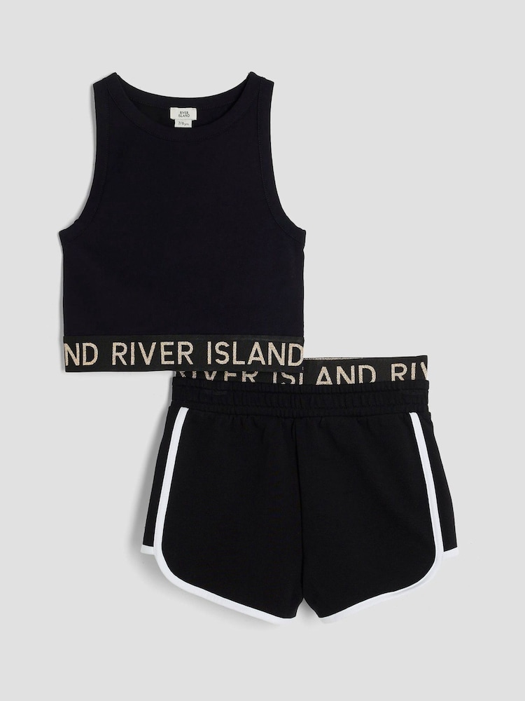 Черный - Комплект из блестящей майки для девочек River Island - Изображение 1 из 5 Черный - Комплект из блестящей майки для девочек River Island - Изображение 1 из 5