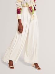 Ted Baker White Duuva Box Pleat Wide Leg Trousers - Image 1 of 8