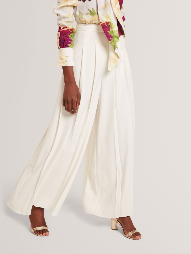 Ted Baker White Duuva Box Pleat Wide Leg Trousers - Image 1 of 8