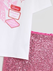River Island Pink Girls Bow Sequin Kickflare Set - Image 5 of 5