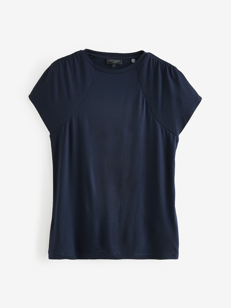 Ted Baker Blue Elmie Gather Shoulder Detail T-Shirt - Image 1 of 5