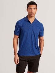Ted Baker Blue Edwine Short Sleeve Regular Jacquard Leaf Polo Shirt - Image 1 of 7