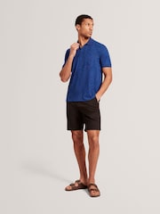 Ted Baker Blue Edwine Short Sleeve Regular Jacquard Leaf Polo Shirt - Image 2 of 7