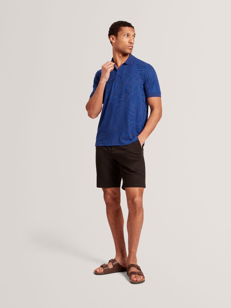Ted Baker Blue Edwine Short Sleeve Regular Jacquard Leaf Polo Shirt - Image 2 of 7