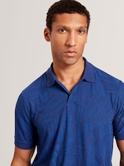 Ted Baker Blue Edwine Short Sleeve Regular Jacquard Leaf Polo Shirt - Image 4 of 7