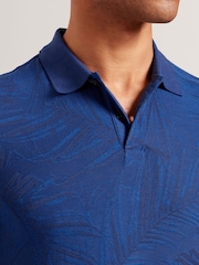 Ted Baker Blue Edwine Short Sleeve Regular Jacquard Leaf Polo Shirt - Image 5 of 7