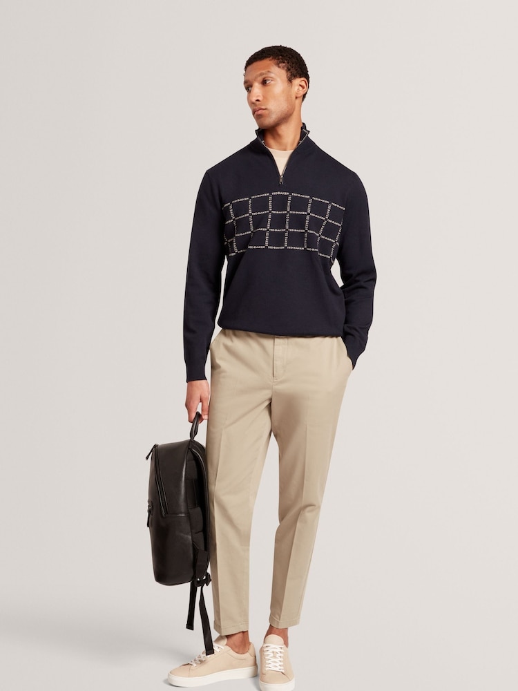 Ted Baker Robinsn Long Sleeve Branded Check Half Zip Jumper - Imagem 1 de 8