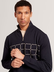 Ted Baker Robinsn Long Sleeve Branded Check Half Zip Jumper - Imagem 5 de 8