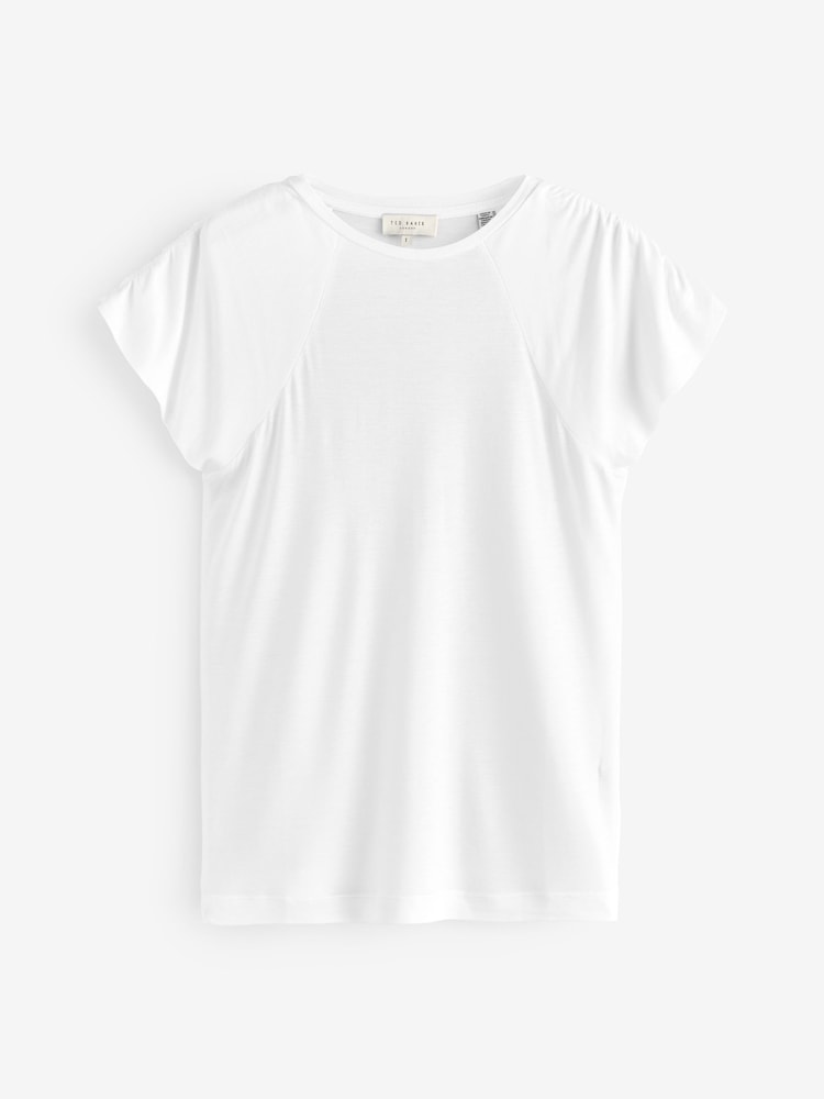 Ted Baker White Elmie Gather Shoulder Detail T-Shirt - Image 1 of 5