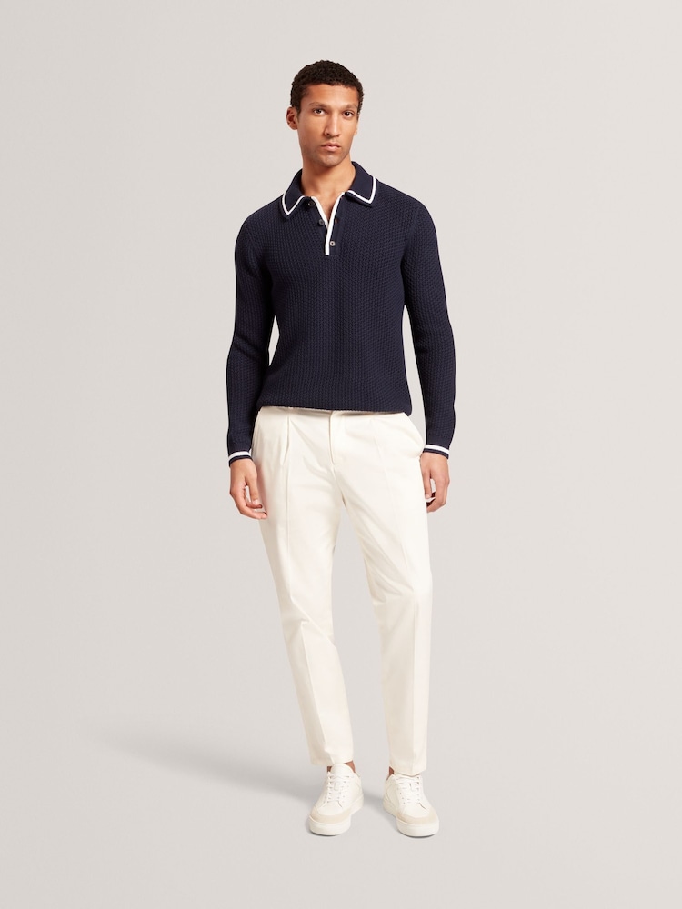 Ted Baker Blue Brucei Waffle Stitch Knit Polo Shirt - Image 2 of 8
