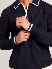 Ted Baker Blue Brucei Waffle Stitch Knit Polo Shirt - Image 5 of 8